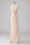 Halter Cream Mermaid Cut Out Lång formell klänning