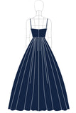 Älskling Navy Spaghetti Straps Lång Satin Balklänning med Osynliga Sidofickor