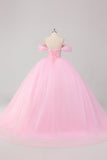 Prinsessa Rosa Balklänning Av Axeln Beading Tyll Quinceanera Klänning