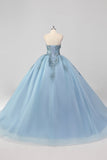 Prinsessa Grå Blå Axelbandslös Tyll Quinceanera Klänning med Appliques