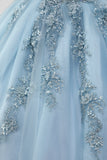 Prinsessa Grå Blå Axelbandslös Tyll Quinceanera Klänning med Appliques
