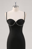 Enkel Svart Spaghetti Straps Slida Formell Klänning
