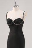 Enkel Svart Spaghetti Straps Slida Formell Klänning