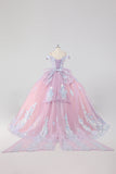 Prinsessa Rodna Rosa Från Axeln Paljetter Strass Tyll Quinceanera Klänning Med Rosett