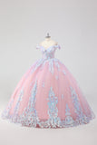 Prinsessa Rodna Rosa Från Axeln Paljetter Strass Tyll Quinceanera Klänning Med Rosett