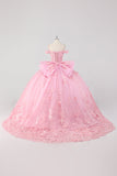 Prinsessa rodna rosa balklänning från axeln pärlstav fjäril tyll quinceanera klänning med rosett