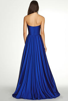 Royal Blue Plisserad Asymmetrisk Chiffong Axelbandslös Maxi A Line Formell Klänning