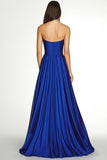 Royal Blue Plisserad Asymmetrisk Chiffong Axelbandslös Maxi A Line Formell Klänning