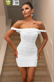 Bodycon Off The Shoulder Korsett Vit Cocktail Klänning