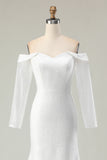 Off the Shoulder Elfenben Sjöjungfru Matt Satin Bröllopsklänning
