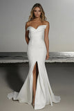 Satin Off the Shoulder Elory Mermaid Bröllopsklänning med slits
