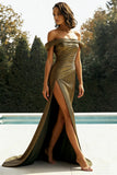 Off The Shoulder Metallic Gold Sheath Prom Klänning Med Slits