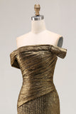 Off The Shoulder Metallic Gold Sheath Prom Klänning Med Slits