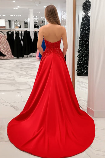 Prinsessa Röd Älskling Satin Balklänning med Appliques