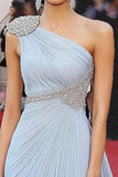 Elegant Himmelsblå Ena Axeln En Linje Gala Klänning Med Beading
