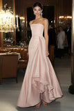 Fodral Rosa Satin Axelbandslös Gala Klänning