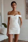 Vit Off The Shoulder Kort Bodycon Examensklänning