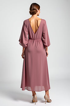 Vintage Mauve Chiffong 3/4 ärmar Klänning för brudens mor med pärlor