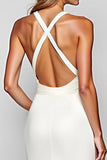 Vit Halter Satin Lång Slida Formell Klänning