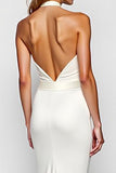 Vit Slida Criss Cross Halter Lång Formell Klänning