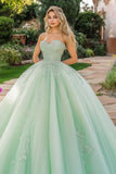 Mint Balklänning Tyll Älskling Quinceanera Klänning med applikationer