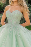 Mint Balklänning Tyll Älskling Quinceanera Klänning med applikationer