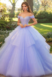 Lila Off The Shoulder Ball Klänning Tyll Quinceanera Klänning med Appliques