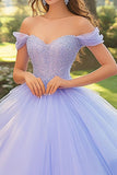 Lila Off The Shoulder Ball Klänning Tyll Quinceanera Klänning med Appliques