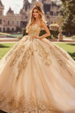 Champagne Axelbandslös Appliqued Tyll Quinceanera Klänning