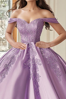 Balklänning Axelbandslös Älskling Purpurfärgad Satin Quinceanera Klänning