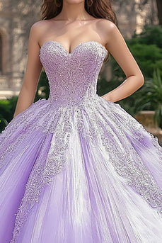 Balklänning Lila Axelbandslös Tyll Lång Quinceanera Klänning