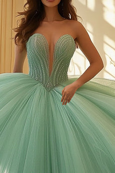 Mint Älskling Tyll Spets Quinceanera Klänning