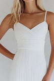 Bodycon Vit Bomull Spaghetti Remmar Plisserad Graduation Klänning