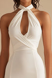 Halter hals Slida Utskuren Satin Lite Vit Klänning