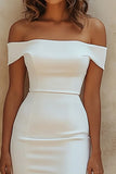 Chic Slida Satin Vit Off The Shoulder Kort Examen Klänning