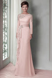 Blush Lace Slida Klänning för Brudens Mor med Långa ärmar