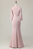 Blush Lace Slida Klänning för Brudens Mor med Långa ärmar