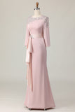 Blush Lace Slida Klänning för Brudens Mor med Långa ärmar