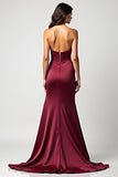 Axelbandslös Burgundy Mermaid Satin Plisserad Formell Klänning