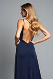 A Line Navy Spaghetti Straps Lång formell klänning med slits