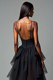 A Line Spaghetti Straps Volang Tiered Black Tie Klänning