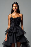A Line Spaghetti Straps Volang Tiered Black Tie Klänning