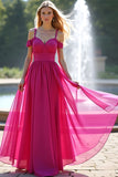 Fuchsia Kall Axel En Linje Lång Balklänning