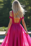 Fuchsia Kall Axel En Linje Lång Balklänning