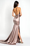 Dusty Rose Mermaid Halter Satin Balklänning med slits
