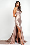 Dusty Rose Mermaid Halter Satin Balklänning med slits