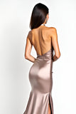 Dusty Rose Mermaid Halter Satin Balklänning med slits