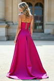 Fuchsia A Line Axelbandslös Balklänning med slits