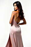 Rodnande Satin Halter Backless Prom Klänning med sidoslits