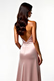 Rodnande Satin Halter Backless Prom Klänning med sidoslits